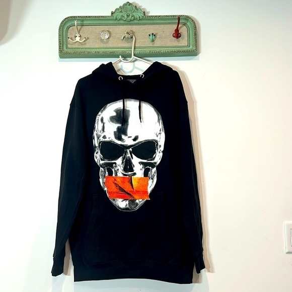 Brand New Shhh Skull Orange Tape Hooded Sweatshirt Black Men’s XL streetwear nwt - Picture 1 of 8